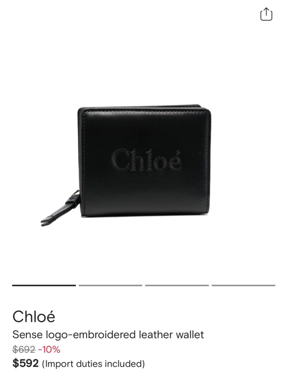Chloé Sense Black Logo-Embroidered Leather Wallet